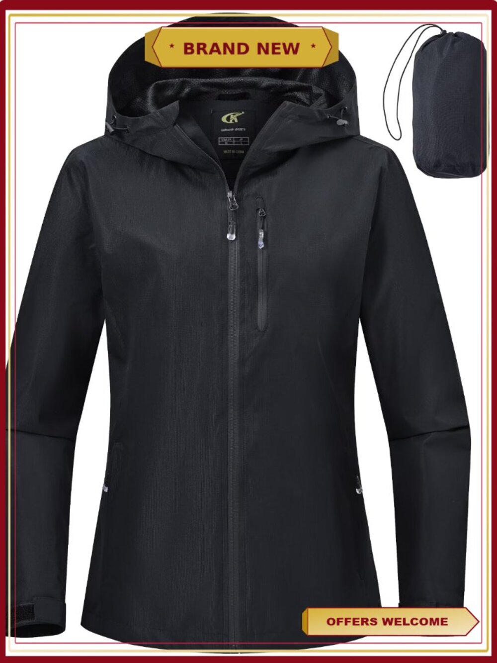 Women's Waterproof Lightweight Packable Hooded Cycling Windbreaker Jacket